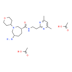 ChemSpider 2D Image | (3R,6S)-6-Amino-N-[2-(4,6-dimethyl-2-pyrimidinyl)ethyl]-1-(tetrahydro-2H-pyran-4-yl)-3-azepanecarboxamide acetate (1:2) | C24H41N5O6