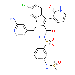 ChemSpider 2D Image | 1-[(2-Amino-4-pyridinyl)methyl]-6-chloro-N-({3-[(methylsulfonyl)amino]phenyl}sulfonyl)-3-(2-oxo-1,2-dihydro-3-pyridinyl)-1H-indole-2-carboxamide | C27H23ClN6O6S2