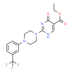 ChemSpider 2D Image | Ethyl 4-oxo-2-{4-[3-(trifluoromethyl)phenyl]-1-piperazinyl}-1,4-dihydro-5-pyrimidinecarboxylate | C18H19F3N4O3