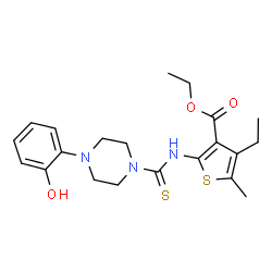 ChemSpider 2D Image | Ethyl 4-ethyl-2-({[4-(2-hydroxyphenyl)piperazin-1-yl]carbothioyl}amino)-5-methylthiophene-3-carboxylate | C21H27N3O3S2
