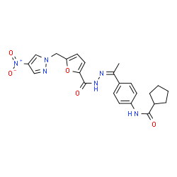 ChemSpider 2D Image | N-{4-[(1Z)-N-{5-[(4-Nitro-1H-pyrazol-1-yl)methyl]-2-furoyl}ethanehydrazonoyl]phenyl}cyclopentanecarboxamide | C23H24N6O5