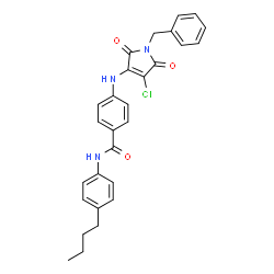 ChemSpider 2D Image | 4-[(1-Benzyl-4-chloro-2,5-dioxo-2,5-dihydro-1H-pyrrol-3-yl)amino]-N-(4-butylphenyl)benzamide | C28H26ClN3O3