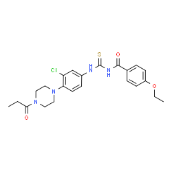 ChemSpider 2D Image | N-{[3-Chloro-4-(4-propionyl-1-piperazinyl)phenyl]carbamothioyl}-4-ethoxybenzamide | C23H27ClN4O3S