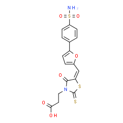 ChemSpider 2D Image | 3-[(5E)-4-Oxo-5-{[5-(4-sulfamoylphenyl)-2-furyl]methylene}-2-thioxo-1,3-thiazolidin-3-yl]propanoic acid | C17H14N2O6S3