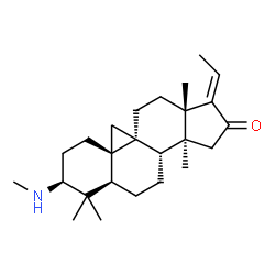 ChemSpider 2D Image | (3beta,5alpha,9beta,10alpha,17E)-4,4,14-Trimethyl-3-(methylamino)-9,19-cyclopregn-17-en-16-one | C25H39NO