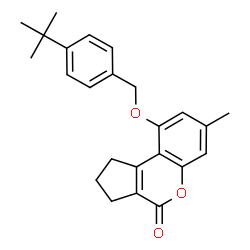ChemSpider 2D Image | 7-Methyl-9-{[4-(2-methyl-2-propanyl)benzyl]oxy}-2,3-dihydrocyclopenta[c]chromen-4(1H)-one | C24H26O3