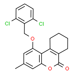 ChemSpider 2D Image | 1-[(2,6-Dichlorobenzyl)oxy]-3-methyl-7,8,9,10-tetrahydro-6H-benzo[c]chromen-6-one | C21H18Cl2O3
