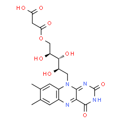 ChemSpider 2D Image | 1-O-(Carboxyacetyl)-5-deoxy-5-(7,8-dimethyl-2,4-dioxo-3,4-dihydrobenzo[g]pteridin-10(2H)-yl)-D-ribitol | C20H22N4O9