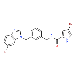 ChemSpider 2D Image | 4-Bromo-N-{3-[(6-bromo-1H-benzimidazol-1-yl)methyl]benzyl}-1H-pyrrole-2-carboxamide | C20H16Br2N4O