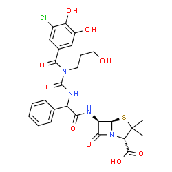 ChemSpider 2D Image | (2S,5R,6R)-6-{[{[(3-Chloro-4,5-dihydroxybenzoyl)(3-hydroxypropyl)carbamoyl]amino}(phenyl)acetyl]amino}-3,3-dimethyl-7-oxo-4-thia-1-azabicyclo[3.2.0]heptane-2-carboxylic acid | C27H29ClN4O9S