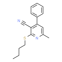 ChemSpider 2D Image | 2-(Butylsulfanyl)-6-methyl-4-phenylnicotinonitrile | C17H18N2S