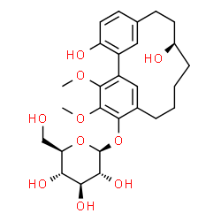 ChemSpider 2D Image | (11R)-11,17-Dihydroxy-3,4-dimethoxytricyclo[12.3.1.1~2,6~]nonadeca-1(18),2(19),3,5,14,16-hexaen-5-yl beta-D-glucopyranoside | C27H36O10