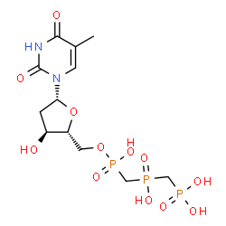 ChemSpider 2D Image | 5'-O-(Hydroxy{[hydroxy(phosphonomethyl)phosphoryl]methyl}phosphoryl)thymidine | C12H21N2O12P3
