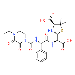 ChemSpider 2D Image | (2R,4S)-2-[(R)-Carboxy{[(2S)-2-{[(4-ethyl-2,3-dioxo-1-piperazinyl)carbonyl]amino}-2-phenylacetyl]amino}methyl]-5,5-dimethyl-1,3-thiazolidine-4-carboxylic acid | C23H29N5O8S