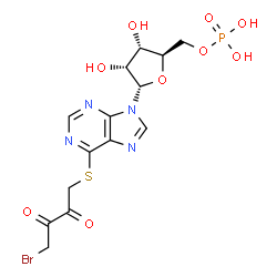 ChemSpider 2D Image | 6-[(4-Bromo-2,3-dioxobutyl)sulfanyl]-9-(5-O-phosphono-alpha-D-ribofuranosyl)-9H-purine | C14H16BrN4O9PS