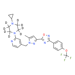 ChemSpider 2D Image | 1-Cyclopropyl-4-{4-[(5-methyl-3-{3-[4-(trifluoromethoxy)phenyl]-1,2,4-oxadiazol-5-yl}-1H-pyrazol-1-yl)methyl]-2-pyridinyl}(~2~H_8_)piperazine | C26H18D8F3N7O2