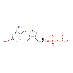 ChemSpider 2D Image | Thiazolium, 3-[(4-amino-2-methoxy-5-pyrimidinyl)methyl]-5-[2-[[hydroxy(phosphonooxy)phosphinyl]oxy]ethyl]-4-methyl-, inner salt, ion(2-) | C12H16N4O8P2S