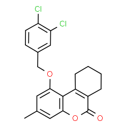 ChemSpider 2D Image | 1-[(3,4-Dichlorobenzyl)oxy]-3-methyl-7,8,9,10-tetrahydro-6H-benzo[c]chromen-6-one | C21H18Cl2O3