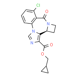 ChemSpider 2D Image | Cyclopropylmethyl (12aS)-8-chloro-9-oxo-12,12a-dihydro-9H,11H-azeto[2,1-c]imidazo[1,5-a][1,4]benzodiazepine-1-carboxylate | C18H16ClN3O3