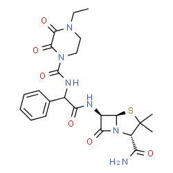 ChemSpider 2D Image | (2S,5R,6R)-6-{[{[(4-Ethyl-2,3-dioxo-1-piperazinyl)carbonyl]amino}(phenyl)acetyl]amino}-3,3-dimethyl-7-oxo-4-thia-1-azabicyclo[3.2.0]heptane-2-carboxamide | C23H28N6O6S