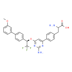 ChemSpider 2D Image | 4-{2-Amino-6-[(1R)-2,2,2-trifluoro-1-(3'-methoxy-4-biphenylyl)ethoxy]-4-pyrimidinyl}phenylalanine | C28H25F3N4O4