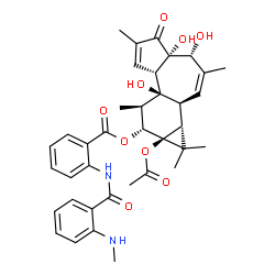 ChemSpider 2D Image | (1aR,1bS,4R,4aS,7aS,7bS,8R,9R,9aS)-9a-Acetoxy-4,4a,7b-trihydroxy-1,1,3,6,8-pentamethyl-5-oxo-1a,1b,4,4a,5,7a,7b,8,9,9a-decahydro-1H-cyclopropa[3,4]benzo[1,2-e]azulen-9-yl 2-{[2-(methylamino)benzoyl]am
ino}benzoate | C37H42N2O9