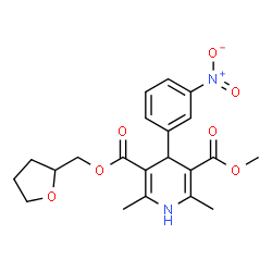 ChemSpider 2D Image | Methyl tetrahydro-2-furanylmethyl 2,6-dimethyl-4-(3-nitrophenyl)-1,4-dihydro-3,5-pyridinedicarboxylate | C21H24N2O7