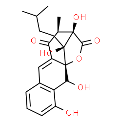 ChemSpider 2D Image | (1S,2S,12S,13R,16S)-2,4,13,16-Tetrahydroxy-12-methyl-16-(3-methylbutyl)-15-oxatetracyclo[11.2.1.0~1,10~.0~3,8~]hexadeca-3,5,7,9-tetraene-11,14-dione | C21H24O7