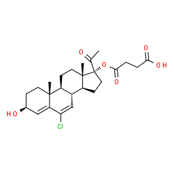 ChemSpider 2D Image | 4-{[(3beta)-6-Chloro-3-hydroxy-20-oxopregna-4,6-dien-17-yl]oxy}-4-oxobutanoic acid | C25H33ClO6