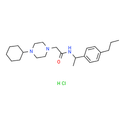 ChemSpider 2D Image | 2-(4-Cyclohexyl-1-piperazinyl)-N-[1-(4-propylphenyl)ethyl]acetamide hydrochloride (1:1) | C23H38ClN3O