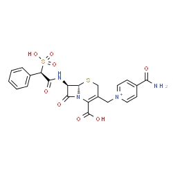 ChemSpider 2D Image | 4-Carbamoyl-1-{[(6S,7R)-2-carboxy-8-oxo-7-{[(2R)-2-phenyl-2-sulfoacetyl]amino}-5-thia-1-azabicyclo[4.2.0]oct-2-en-3-yl]methyl}pyridinium | C22H21N4O8S2
