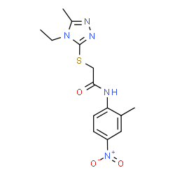 ChemSpider 2D Image | 2-[(4-Ethyl-5-methyl-4H-1,2,4-triazol-3-yl)sulfanyl]-N-(2-methyl-4-nitrophenyl)acetamide | C14H17N5O3S