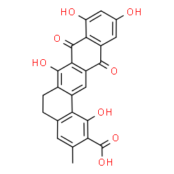 ChemSpider 2D Image | 1,7,9,11-Tetrahydroxy-3-methyl-8,13-dioxo-5,6,8,13-tetrahydrobenzo[a]tetracene-2-carboxylic acid | C24H16O8