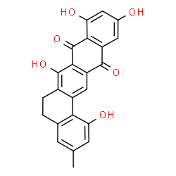 ChemSpider 2D Image | 1,7,9,11-Tetrahydroxy-3-methyl-5,6-dihydrobenzo[a]tetracene-8,13-dione | C23H16O6