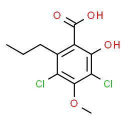 ChemSpider 2D Image | 3,5-Dichloro-2-hydroxy-4-methoxy-6-propylbenzoic acid | C11H12Cl2O4