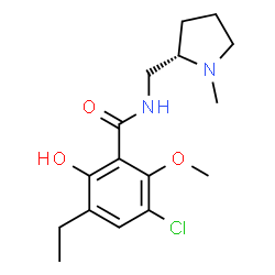 ChemSpider 2D Image | 3-Chloro-5-ethyl-6-hydroxy-2-methoxy-N-{[(2S)-1-methyl-2-pyrrolidinyl]methyl}benzamide | C16H23ClN2O3