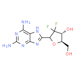 ChemSpider 2D Image | (1xi)-1,4-Anhydro-2-deoxy-1-(2,6-diamino-7H-purin-8-yl)-2,2-difluoro-D-erythro-pentitol | C10H12F2N6O3