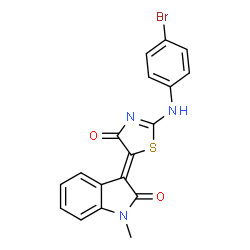 ChemSpider 2D Image | (3Z)-3-{2-[(4-Bromophenyl)amino]-4-oxo-1,3-thiazol-5(4H)-ylidene}-1-methyl-1,3-dihydro-2H-indol-2-one | C18H12BrN3O2S