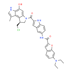 ChemSpider 2D Image | N-(2-{[(1S)-1-(Chloromethyl)-5-hydroxy-8-methyl-1,6-dihydropyrrolo[3,2-e]indol-3(2H)-yl]carbonyl}-1H-indol-5-yl)-6-(diethylamino)-1-benzofuran-2-carboxamide | C34H32ClN5O4