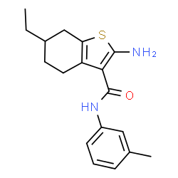 ChemSpider 2D Image | 2-Amino-6-ethyl-N-(3-methylphenyl)-4,5,6,7-tetrahydro-1-benzothiophene-3-carboxamide | C18H22N2OS