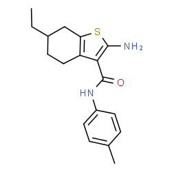 ChemSpider 2D Image | 2-Amino-6-ethyl-4,5,6,7-tetrahydro-N-(4-methylphenyl)benzo[b]thiophene-3-carboxamide | C18H22N2OS