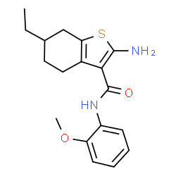 ChemSpider 2D Image | 2-Amino-6-ethyl-N-(2-methoxyphenyl)-4,5,6,7-tetrahydro-1-benzothiophene-3-carboxamide | C18H22N2O2S