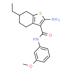 ChemSpider 2D Image | 2-Amino-6-ethyl-N-(3-methoxyphenyl)-4,5,6,7-tetrahydro-1-benzothiophene-3-carboxamide | C18H22N2O2S