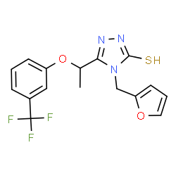 ChemSpider 2D Image | 4-(2-Furylmethyl)-5-{1-[3-(trifluoromethyl)phenoxy]ethyl}-4H-1,2,4-triazole-3-thiol | C16H14F3N3O2S