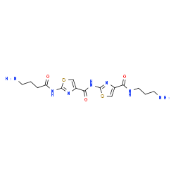 ChemSpider 2D Image | 2-[(4-Aminobutanoyl)amino]-N-{4-[(3-aminopropyl)carbamoyl]-1,3-thiazol-2-yl}-1,3-thiazole-4-carboxamide | C15H21N7O3S2
