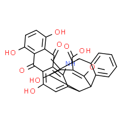 ChemSpider 2D Image | 3,20,23,27-Tetrahydroxy-6-methoxy-4-methyl-18,25-dioxo-15-azaheptacyclo[14.12.0.0~2,7~.0~3,14~.0~8,13~.0~17,26~.0~19,24~]octacosa-1(28),5,8,10,12,16,19,21,23,26-decaene-5-carboxylic acid | C30H23NO9