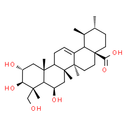 ChemSpider 2D Image | (2alpha,3beta,5xi,6beta,9xi,18xi)-2,3,6,23-Tetrahydroxyurs-12-en-28-oic acid | C30H48O6