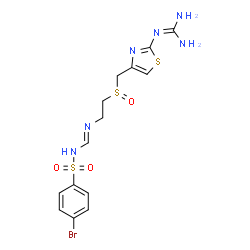 ChemSpider 2D Image | 4-Bromo-N-[(E)-({2-[({2-[(diaminomethylene)amino]-1,3-thiazol-4-yl}methyl)sulfinyl]ethyl}imino)methyl]benzenesulfonamide | C14H17BrN6O3S3