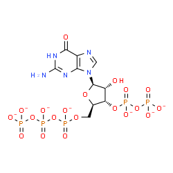ChemSpider 2D Image | 3'-O-[(Phosphonatooxy)phosphinato]-5'-O-({[(phosphonatooxy)phosphinato]oxy}phosphinato)guanosine | C10H11N5O20P5