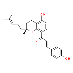 ChemSpider 2D Image | (2E)-1-[(2R)-5-Hydroxy-2-methyl-2-(4-methyl-3-penten-1-yl)-3,4-dihydro-2H-chromen-8-yl]-3-(4-hydroxyphenyl)-2-propen-1-one | C25H28O4